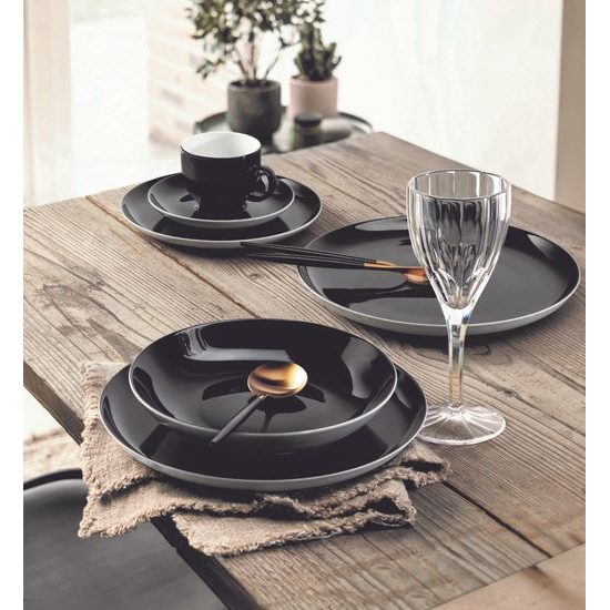 Plate set 12 pcs., Lido Solid Black, Seltmann porcelain