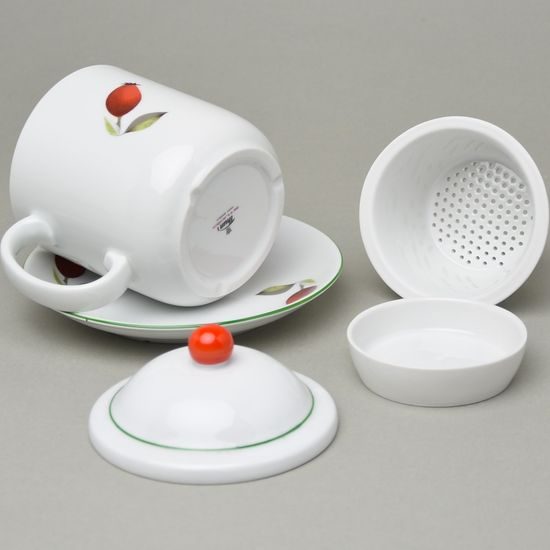 Souprava Adam, hrnek 400 ml s víčkem, sítkem, podšálkem a mističkou, šípek, Atelier Lesov