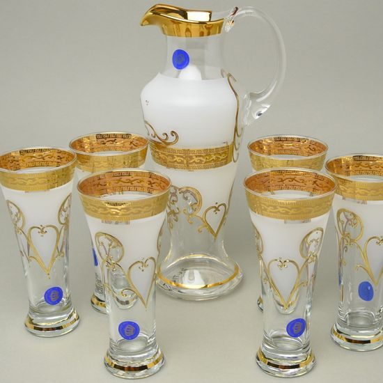 Souprava na pivo 7 ks., zlaté antické ornamenty + mat, Balvínglass Bohemia