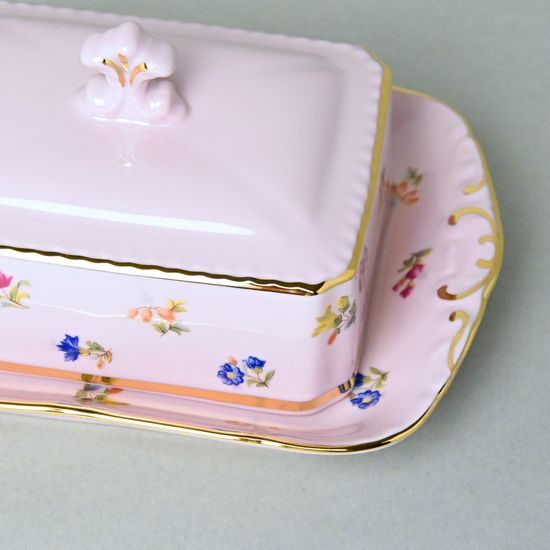 Butter dish for 250 g butter, Leander, decor 3051, rose china