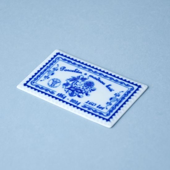 Postage Stamp porcelain 8 x 5 cm, Annual edition - 160 years, Original Blue Onion Pattern