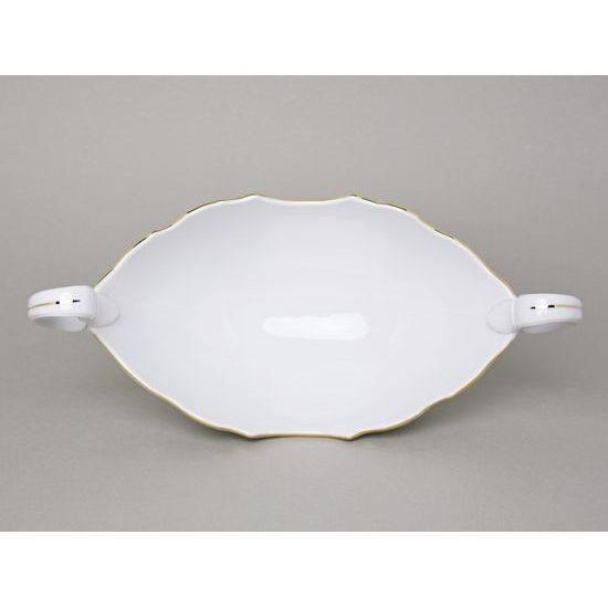 Gold line: Fruit bowl 34 cm with 2 handles, Thun 1794 Carlsbad porcelain, BERNADOTTE roses