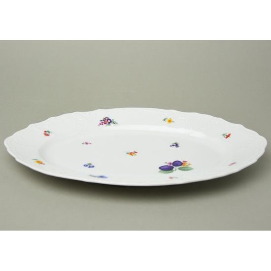 Oval dish 34 cm, Thun 1794 Carlsbad porcelain, BERNADOTTE plums and flowers