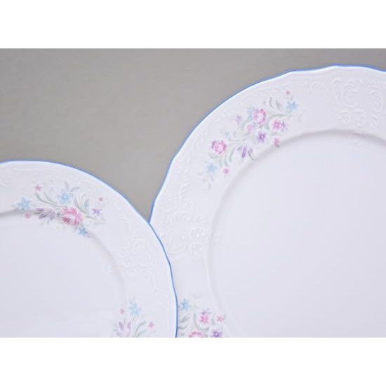 Plate set for 6 persons, Thun 1794 Carlsbad porcelain, BERNADOTTE blue-pink flowers