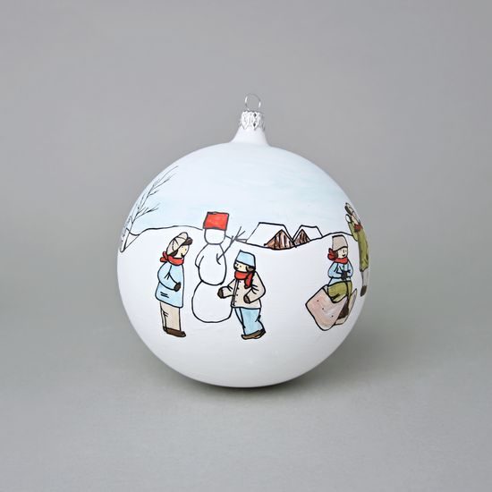 Vánoční skleněná koule 12 cm na stromeček "Česká zima 1918", dekor č. 1, ručně malováno