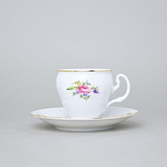 Coffee cup and saucer 150 ml / 14 cm, Thun 1794 Carlsbad porcelain, BERNADOTTE Meissen Rose