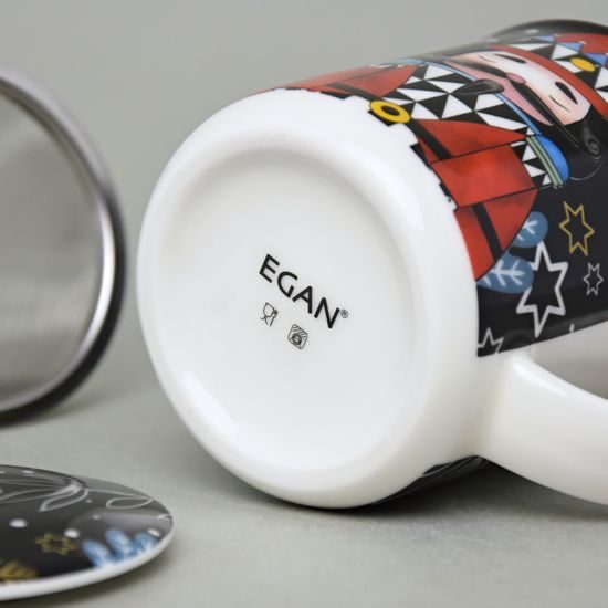 Hrnek 380 ml Louskáček se sítkem a víčkem, nový kostní porcelán, EGAN