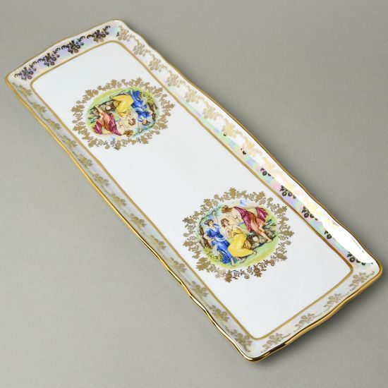 Podnos 4 hr. 45 x 16 cm, Tři Grácie, zlatý listr, porcelán QueensCrown