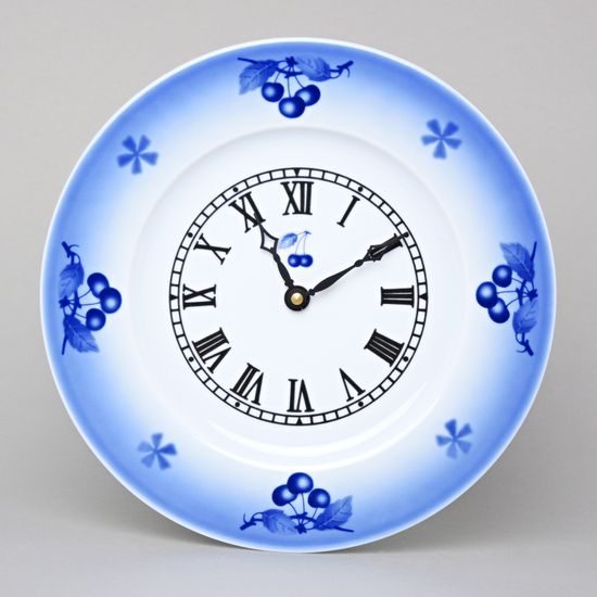 Wall Clock 26 cm, Thun 1794 Carlsbad porcelain, BLUE CHERRY
