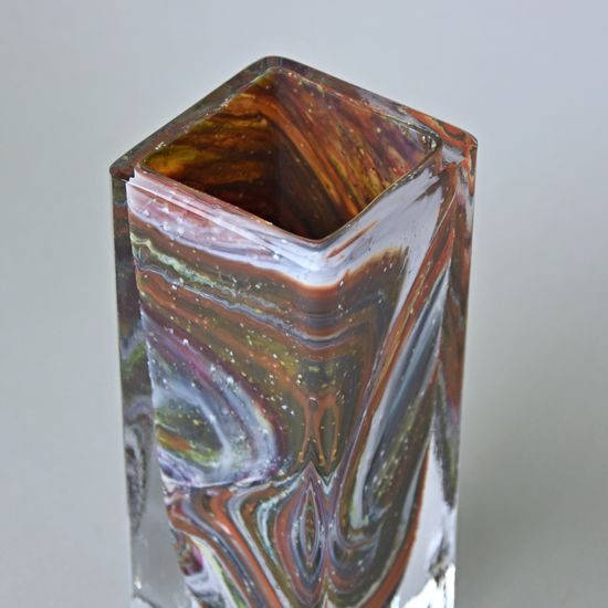 Váza čtyřhranná svítící 19 cm, kolekce Vánoce, hutní sklo, ruční práce, Vendula Zámečníková