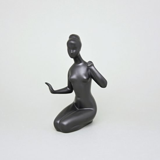 Nude Kneeling, 14 x 11 x 19 cm, Black fond, Porcelain Figures Duchcov