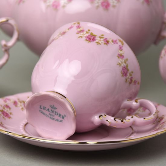 Kávová sada pro 6 osob, Sonáta, dekor 158, Leander, růžový porcelán
