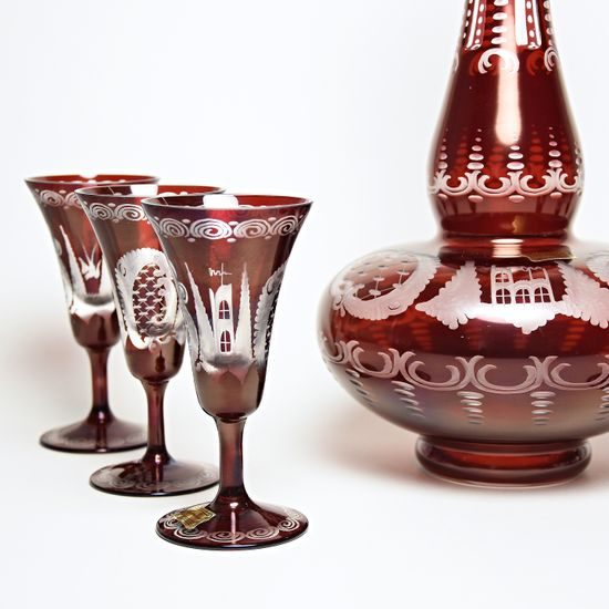 Egermann: Wine or Liqueur Set Red Stain, h: 37 cm, 7 pieces