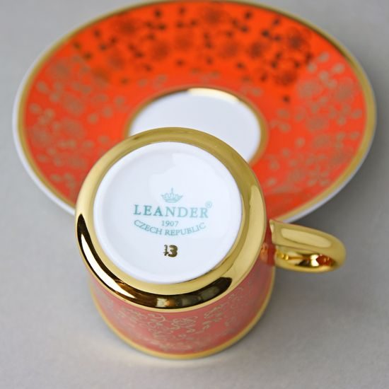 Cup 100 ml mocca and saucer 11,5 cm Sabina, inner gold, dark orange, Leander Loučky