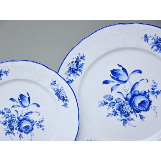 Talířová souprava, Thun 1794, karlovarský porcelán, BERNADOTTE modrá růže, MODRÁ linka