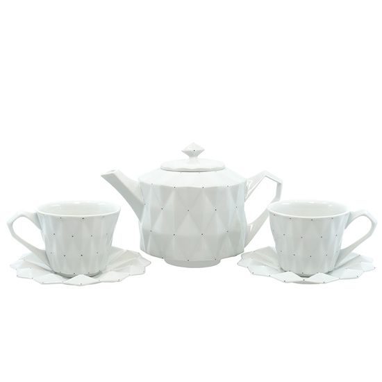 Tea / Coffee Set for 2 pers, Diamond Translucent, Goldfinger Porcelain