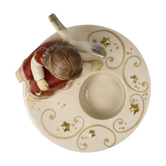 Anděl snící se svícnem červený 12 / 12,5 / 11,5 cm, kamenina, Goebel