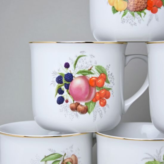 Hrnek Vařák 650 ml, Ovoce + zlatá linka, 6 ks., Český porcelán a.s.