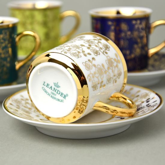 Cup plus saucer mocca 0,1 l, inside gold, 6 pcs., Leander 1907