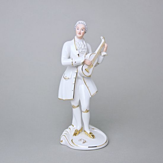 Pán rokoko 11,5 x 9 x 22 cm, Bílá + zlato, Porcelánové figurky Duchcov