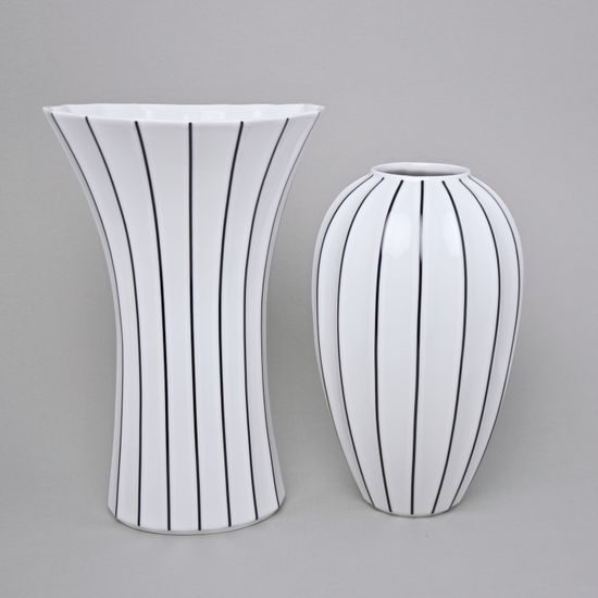 Vase Retro T 30 cm, White + Black Line, Goldfinger Porcelain