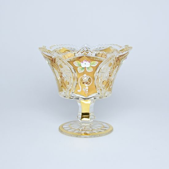 Cut Crystal Bowl on stand, 15 cm, Gold + Enamel, Jahami Bohemia