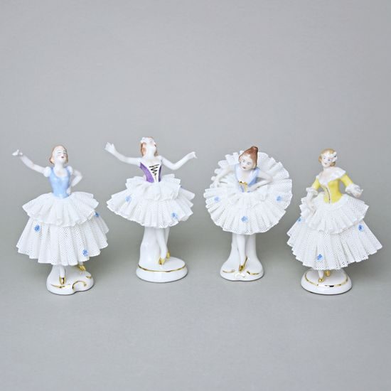 Tanečnice s krajkou (fialová) 8 x 6 x 12 cm, Kurt Steiner, Porcelánové figurky Unterweissbacher