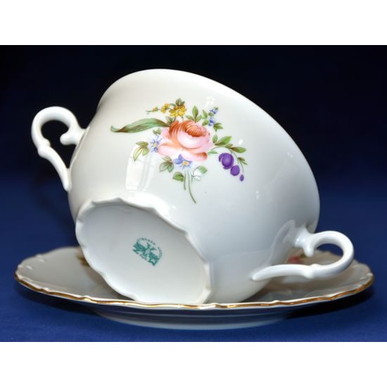 Cup soup 320 ml + saucer 17 cm, Ofelie meissen rose, Stara Role Moritz Zdekauer