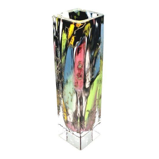 Váza čtyřhranná z kolekce Fleck 31,5 cm, hutní sklo, ruční práce, Vendula Zámečníková