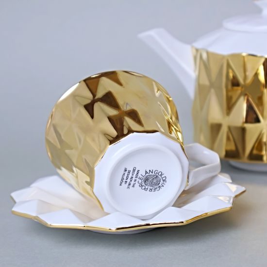 Souprava čajová / kávová s cukřenkou, pro 2 osoby, Diamond Gold, porcelán Goldfinger