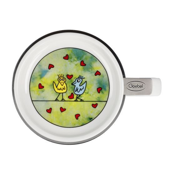 Tea Cup 0,45 l with Lid and Strainer James Rizzi - Birds on a Love Wire, 11,5 / 8 / 14 cm, Fine Bone China, J. Rizzi, Goebel