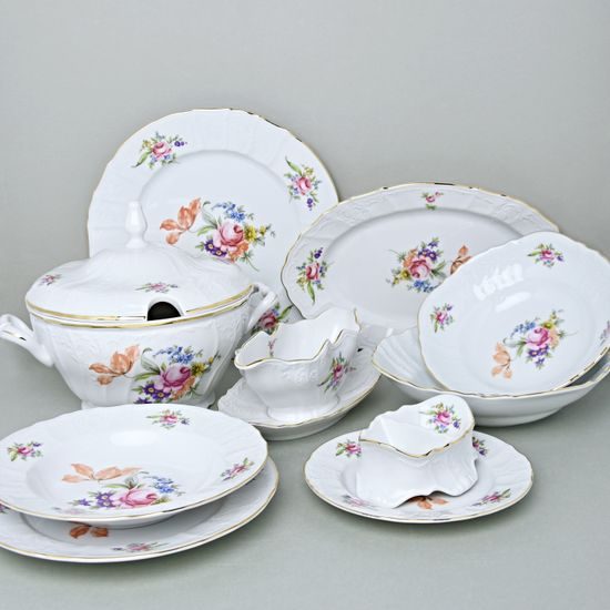 Jídelní souprava pro 6 osob, Thun 1794, karlovarský porcelán, BERNADOTTE míšeňská růže