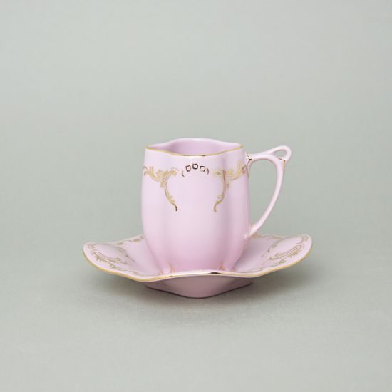 Šálek 100 ml a podšálek 13 cm, zlatý dekor, Regina, Růžový porcelán z Chodova