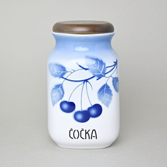 Dose for foodstuffs 1 l, Thun 1794 Carlsbad porcelain, BLUE CHERRY