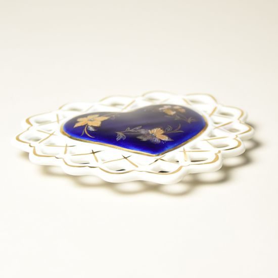 Christmas decoration - Heart 10 cm, cobalt + gold, Royal Dux Bohemia