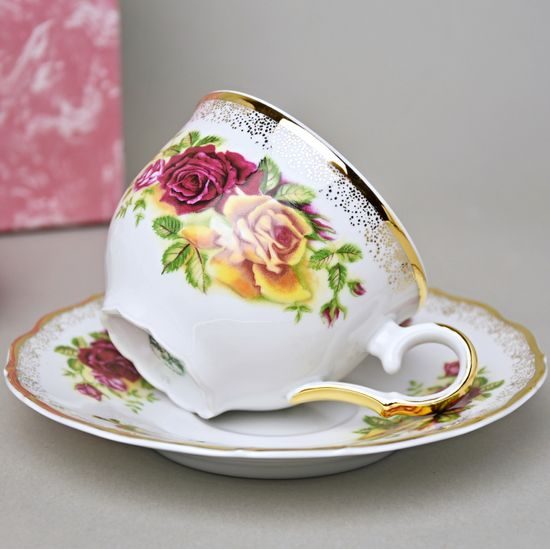 Šálek 200 ml a podšálek 15 cm, dekor "Cikánská růže", 2 ks., Stará Role Moritz Zdekauer