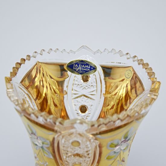 Cut Crystal Vase, 205 mm, Gold + Enamel, Jahami Bohemia