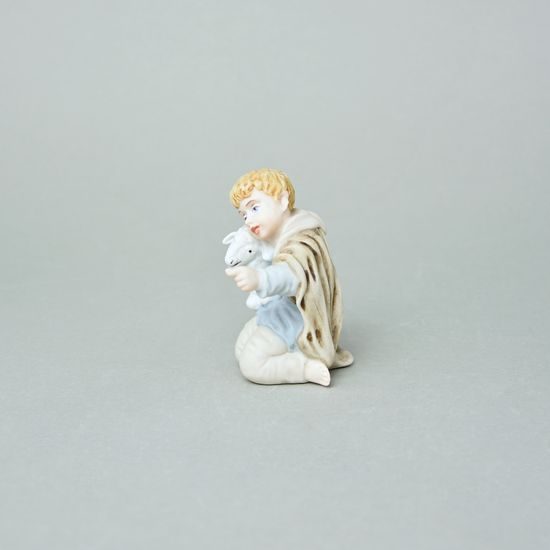 Chlapec s ovečkou, 6,2 x 5,5 x 7,2 cm, Biskvit + Saxe, Porcelánové figurky Duchcov