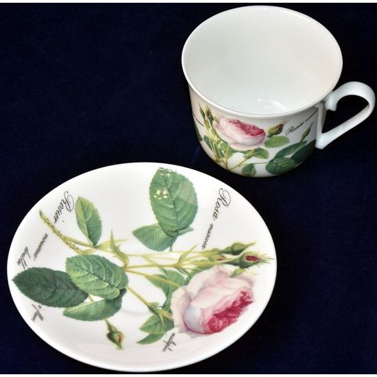 Redoute Rose: Cup 420 ml + saucer breakfast, Roy Kirkham fine bone china