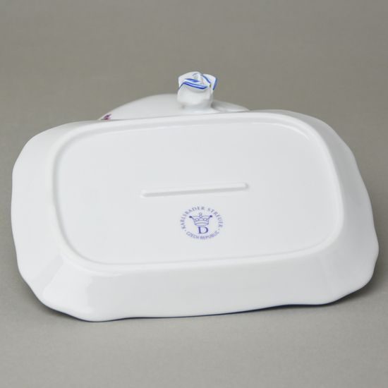 Máslenka hranatá velká - komplet dvoudílná 0,250 kg, házenka s modrou linkou, Český porcelán a.s.