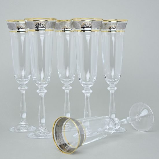 Angela 190 ml, Champaigne glass, platinum + gold decor, 1 pcs., Bohemia Crystalex