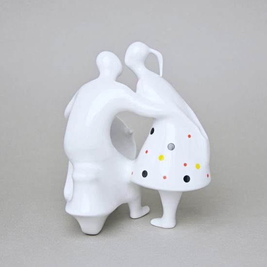 Milenci na skútru 14,5 x 12,5 x 16,5 cm, Bílá + barevné puntíky, Porcelánové figurky Duchcov