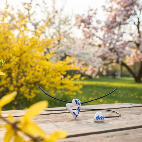Necklace: White Heart Onion Pattern, 3,7 x 5 cm, Porcelain Jewels Studio Mallys