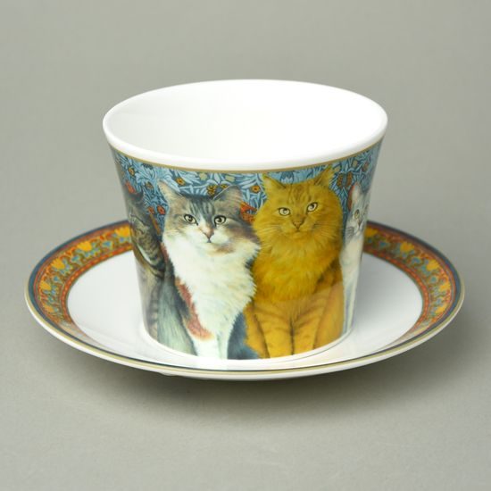 Kočky Lesley Anne Ivory: Šálek 420 ml a podšálek 170 mm snídaňový Lucy, Anglický kostní porcelán, Roy Kirkham