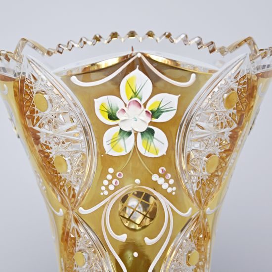 Cut Crystal Vase, 250 mm, Gold + Enamel, Jahami Bohemia