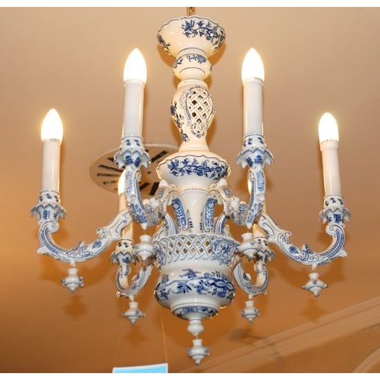 Chandelier 6-arm, Original Blue Onion Pattern