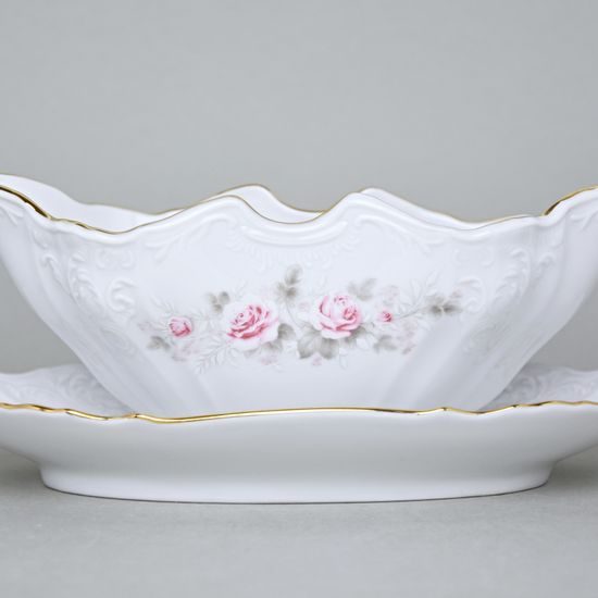 Gold line: Sauce bowl 500 ml, Thun 1794 Carlsbad porcelain, BERNADOTTE roses