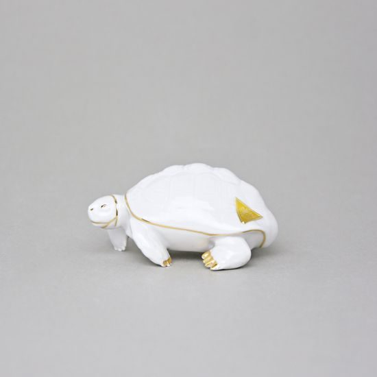 Turtle 9 cm, White + Gold, Ryoal Dux Bohemia