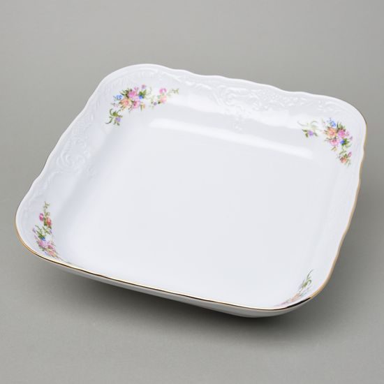 Bowl 25 cm square, Thun 1794 Carlsbad porcelain, BERNADOTTE ivory + flowers