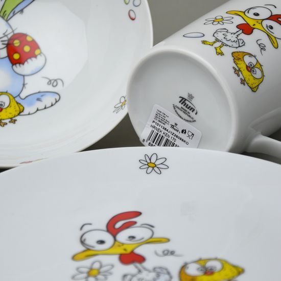 Dětská sada 3-díl., Veselá slepice, dekor Veselá slepice, Thun 1794, karlovarský porcelán